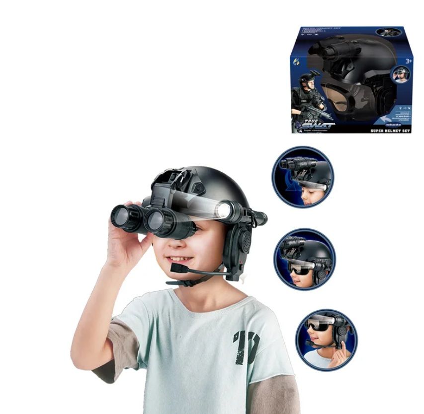Joc de Rol Soldat, Cască cu Stație, Lanternă și Binoclu, Ajustabilă, Pentru Copii 3+