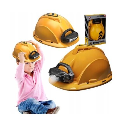 Casca Protectie cu Lanterna de Jucarie pentru Copii,  Material Plastic, Interactiv, Distractiv, 29.5x19.5x6.5 cm, Portocaliu