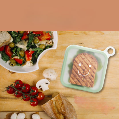 Caserola pentru sandwich, din silicon si polipropilena, portabil, usor de curatat, capac anti-scurgere, reutilizabil, 15.5 x 15.5 x 2.5 cm, verde