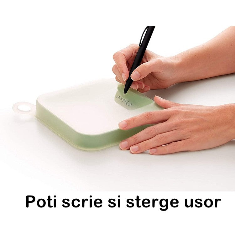 Caserola pentru sandwich, din silicon si polipropilena, portabil, usor de curatat, capac anti-scurgere, reutilizabil, 15.5 x 15.5 x 2.5 cm, verde