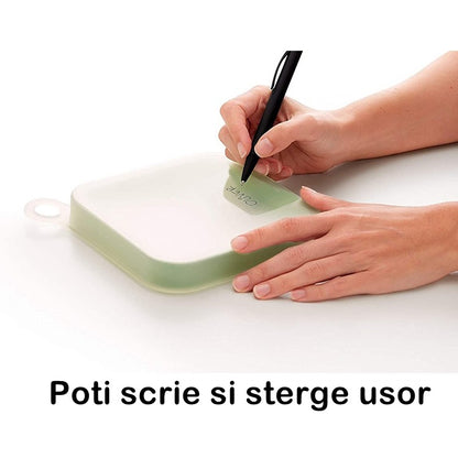 Caserola pentru sandwich, din silicon si polipropilena, portabil, usor de curatat, capac anti-scurgere, reutilizabil, 15.5 x 15.5 x 2.5 cm, verde