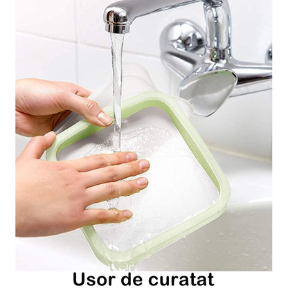 Caserola pentru sandwich, din silicon si polipropilena, portabil, usor de curatat, capac anti-scurgere, reutilizabil, 15.5 x 15.5 x 2.5 cm, verde