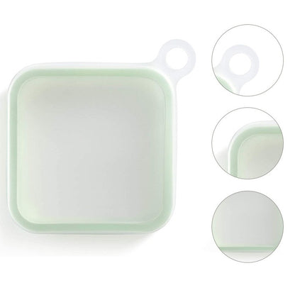 Caserola pentru sandwich, din silicon si polipropilena, portabil, usor de curatat, capac anti-scurgere, reutilizabil, 15.5 x 15.5 x 2.5 cm, verde