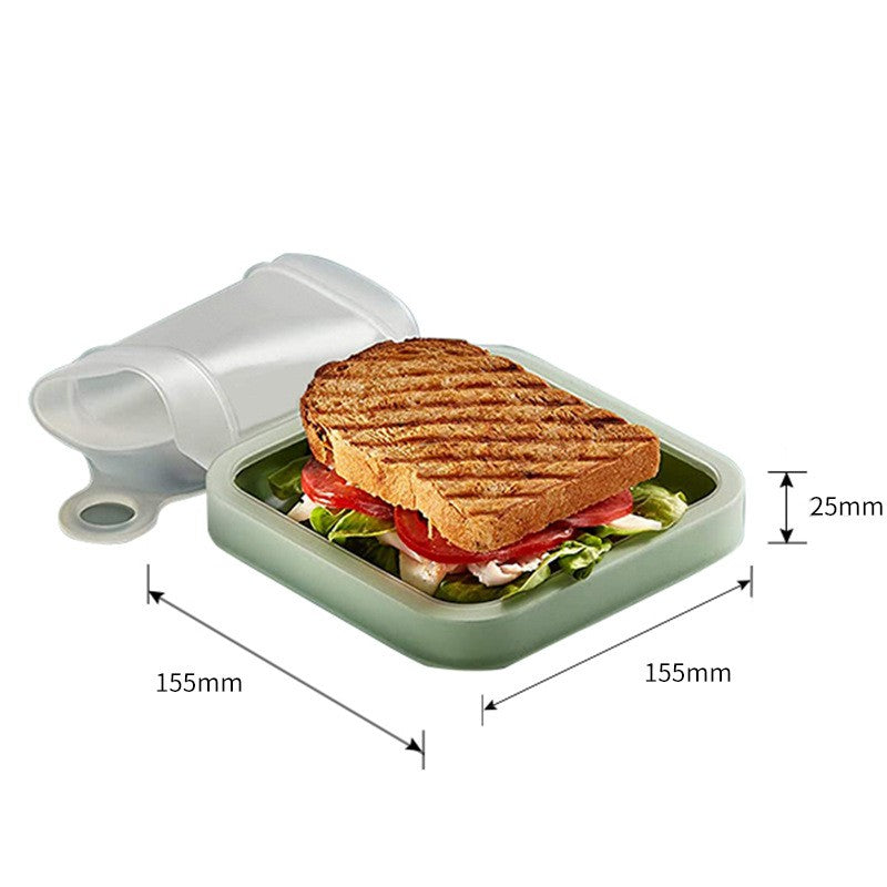 Caserola pentru sandwich, din silicon si polipropilena, portabil, usor de curatat, capac anti-scurgere, reutilizabil, 15.5 x 15.5 x 2.5 cm, verde