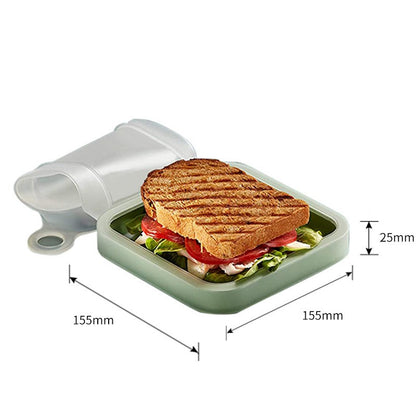 Caserola pentru sandwich, din silicon si polipropilena, portabil, usor de curatat, capac anti-scurgere, reutilizabil, 15.5 x 15.5 x 2.5 cm, verde
