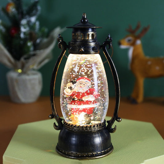 Felinar de Craciun, cu Lumina LED, Ornament Model Lampa cu Ulei Mos Craciun, cu Maner, 14x7x6 cm