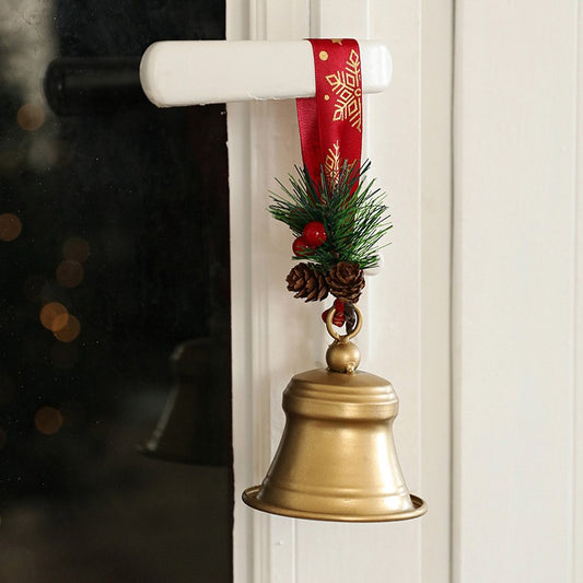 Clopot din Metal cu Funda si Crenguta de Brad pentru Decoratiune de Craciun, 10 x 8 x 8 cm