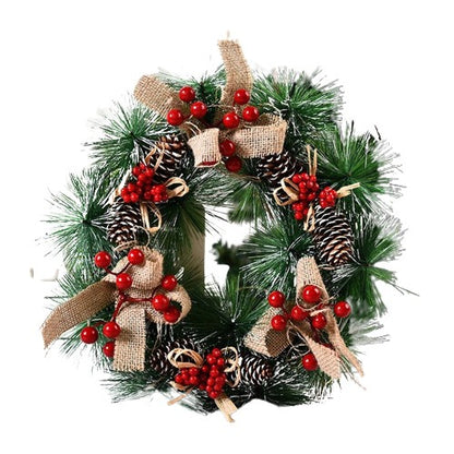 Coronita pentru Craciun,diametru 32 cm, din brad artificial, decorata cu conuri si merisoare, 3 Funde