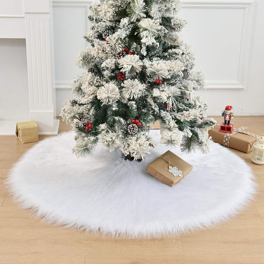 Covor pentru bradul de Craciun, Blana artificiala calitativa alba, 120 cm