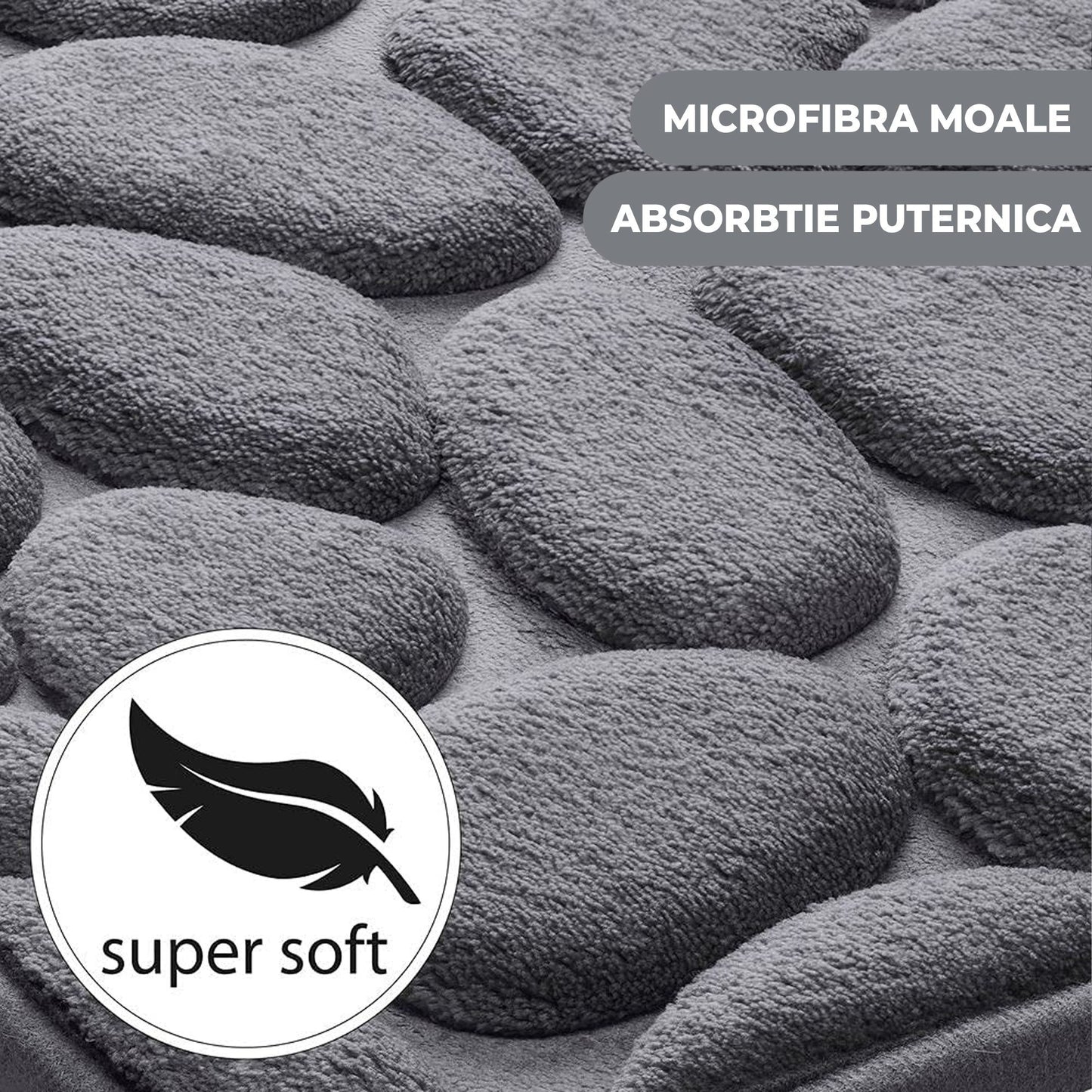 Covoras pentru Baie Antiderapant,  Uscare Rapida, Model 3D Piatra, 40x60 cm