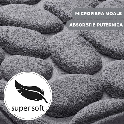 Covoras pentru Baie Antiderapant,  Uscare Rapida, Model 3D Piatra, 40x60 cm