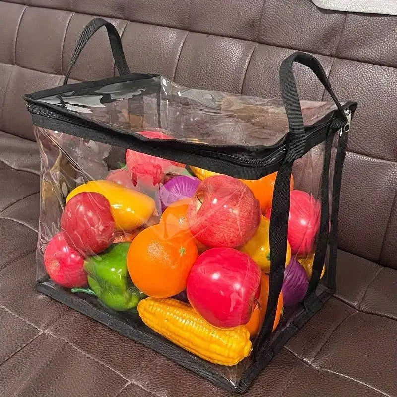 Cutie de Depozitare, din PVC + Textil, Rezistenta la Apa, Geanta pentru Carti, 32x24x25 cm, Transparent-Negru