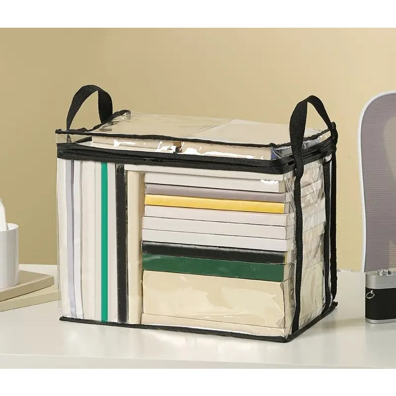 Cutie de Depozitare, din PVC + Textil, Rezistenta la Apa, Geanta pentru Carti, 32x24x25 cm, Transparent-Negru