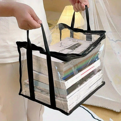 Cutie de Depozitare, din PVC + Textil, Rezistenta la Apa, Geanta pentru Carti, 32x24x25 cm, Transparent-Negru