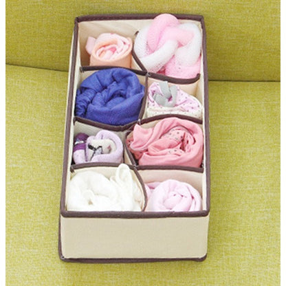 Cutie De Depozitare, Pentru Lenjerie, Sosete Si Sutiene, Material Textil, 8 Compartimente, 32 x 16 x 10 cm, Culoare Bej