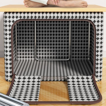 Cutie de Depozitare Pliabila, Cu fermoar Bidirectional, 100 L, Textil, 60x42x40 cm, Cadru Metalic, o Fereastra, Suport Baza Stabil din Plastic, Design Zebra, Alb Negru