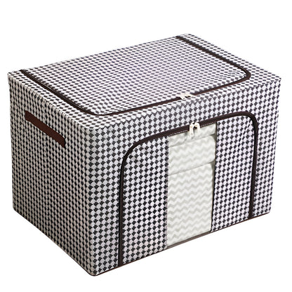 Cutie de Depozitare Pliabila, Cu fermoar Bidirectional, 100 L, Textil, 60x42x40 cm, Cadru Metalic, o Fereastra, Suport Baza Stabil din Plastic, Design Zebra, Alb Negru
