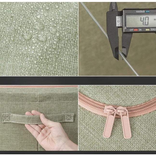 Cutie de Depozitare Pliabila, Cu fermoar Bidirectional, 66 L, Textil, 50x40x33 cm, Cadru Metalic, o Fereastra, Suport Baza Stabil din Plastic, Verde