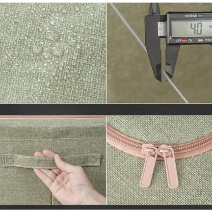 Cutie de Depozitare Pliabila, Cu fermoar Bidirectional, 66 L, Textil, 50x40x33 cm, Cadru Metalic, o Fereastra, Suport Baza Stabil din Plastic, Verde