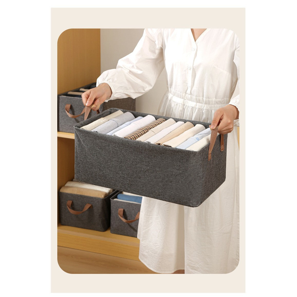 Cutie de Depozitare Tip Cos, Material Textil, Pliabila, 47x35x30 cm, 50 l, Cadru Metalic, cu Manere, Gri
