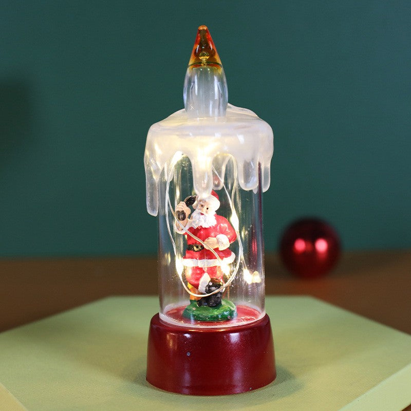 Decoratiune de Craciun tip Lumanare, Lumanare de Cristal fara Fulgi de Zapada, Model Mos Craciun, Iluminare LED, 13 x 5 x 5 cm, Baza Rosie, Transparent