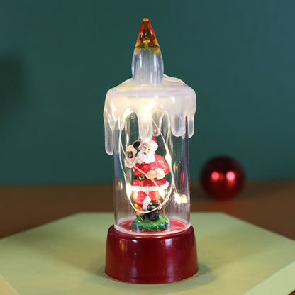 Decoratiune de Craciun tip Lumanare, Lumanare de Cristal fara Fulgi de Zapada, Model Mos Craciun, Iluminare LED, 13 x 5 x 5 cm, Baza Rosie, Transparent