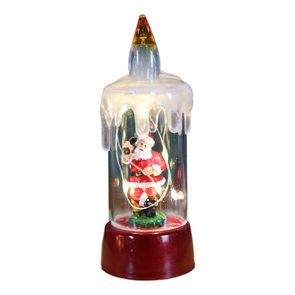 Decoratiune de Craciun tip Lumanare, Lumanare de Cristal fara Fulgi de Zapada, Model Mos Craciun, Iluminare LED, 13 x 5 x 5 cm, Baza Rosie, Transparent