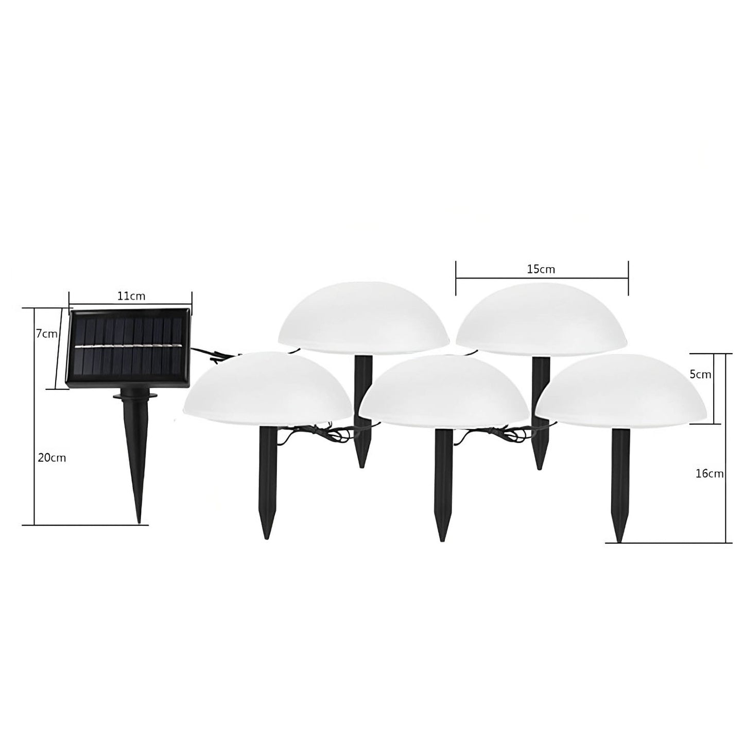 Decoratiune pentru gradina, lampa solara in forma de ciuperca, 5 ciuperci, alb cald