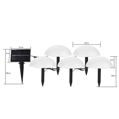 Decoratiune pentru gradina, lampa solara in forma de ciuperca, 5 ciuperci, alb cald