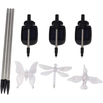 Set 3 Lampi Solare LED tip pasare-fluture-libelula, Inaltime 43 cm, Multicolor