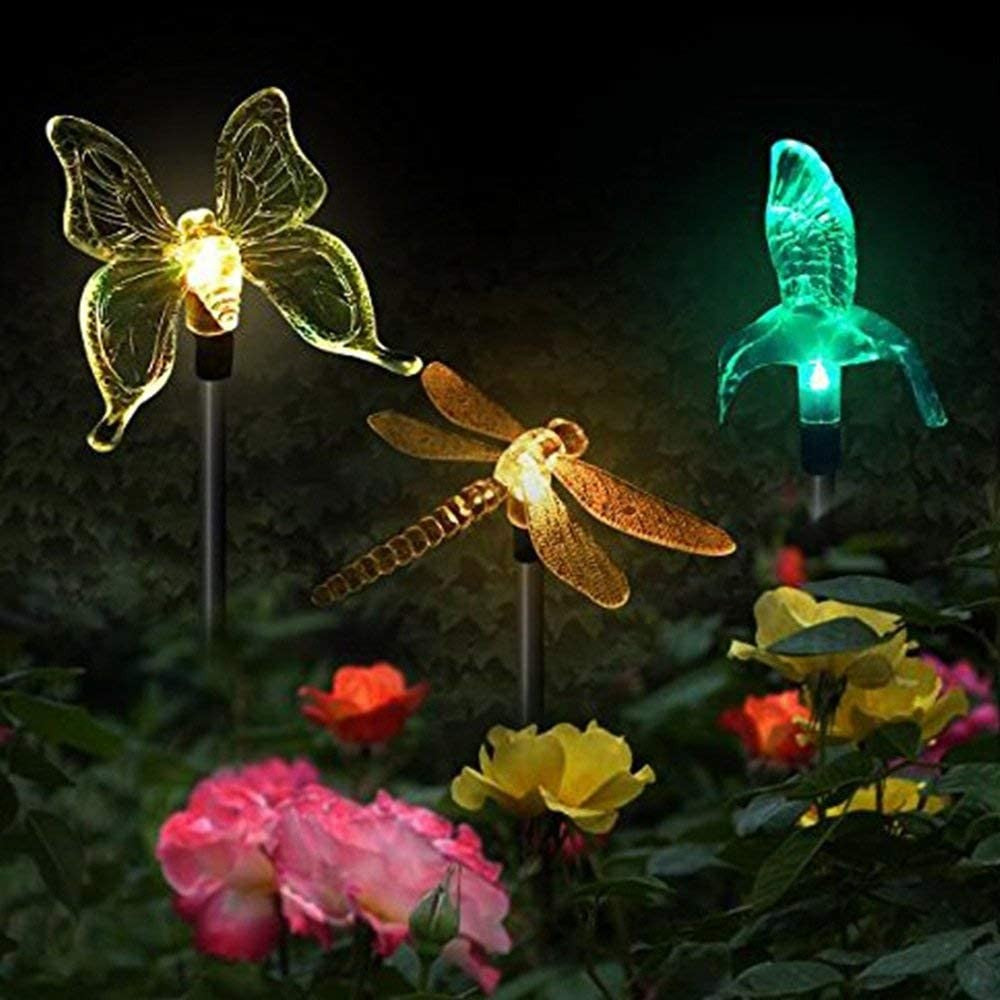 Set 3 Lampi Solare LED tip pasare-fluture-libelula, Inaltime 43 cm, Multicolor