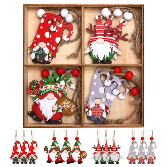Set 12 decoratiuni lemn motive Craciun