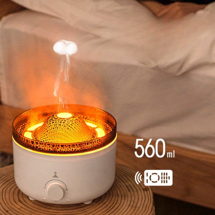 Umidificator de tip vulcan,cu aromaterapie, cu telecomanda, 560 ml, model V21A, alb