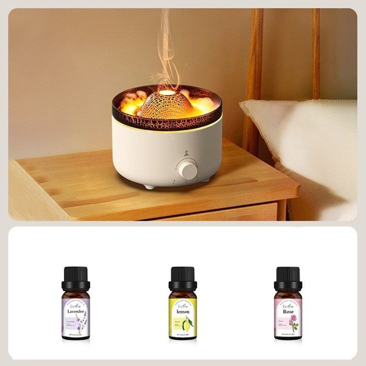 Umidificator de tip vulcan,cu aromaterapie, cu telecomanda, 560 ml, model V21A, alb