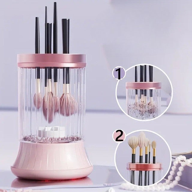 Dispozitiv Portabil de Curatare a Pensulelor de Machiaj,  pentru Pensule de Diferite Dimensiuni, 5V, 7000RPM, Vibratii Sonice, USB Type C, 9x9x16 cm, Roz