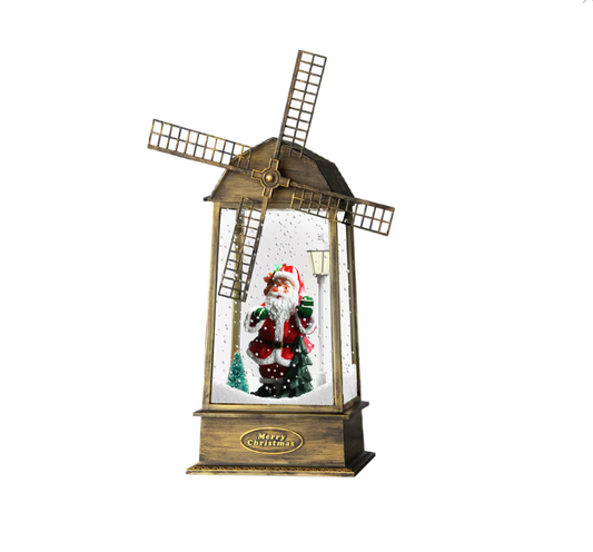 Decoratiune de Craciun, felinar muzical Mos Craciun cu LED, zapada artificiala