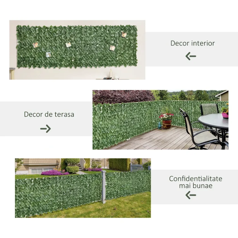 GARD ARTIFICIAL VERDE CU FRUNZE DESE 300X100 CM