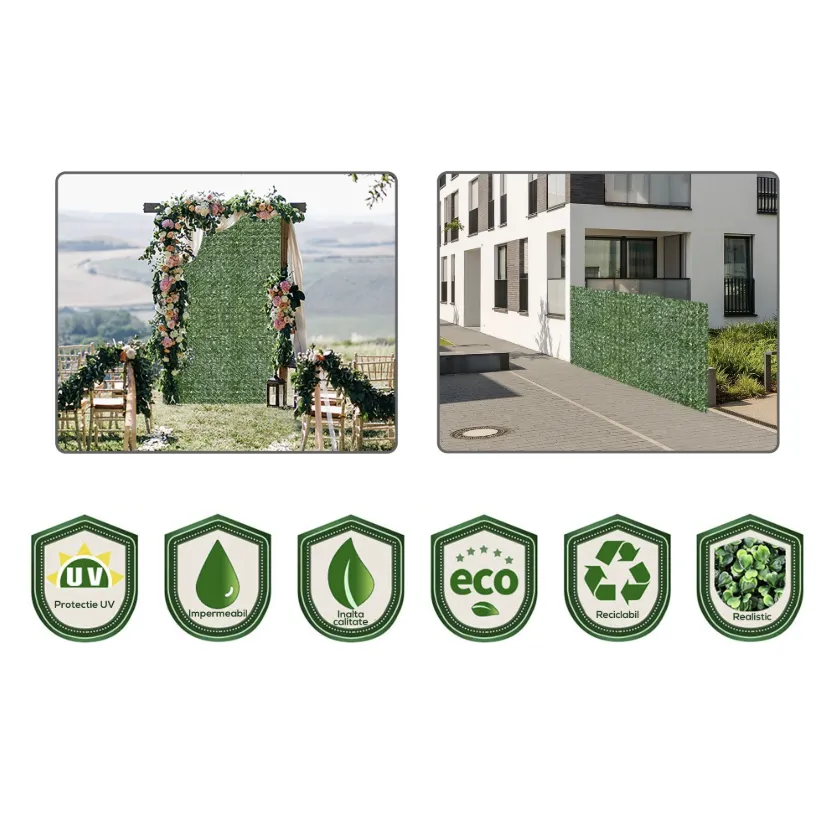 GARD ARTIFICIAL VERDE CU FRUNZE DESE 300X100 CM