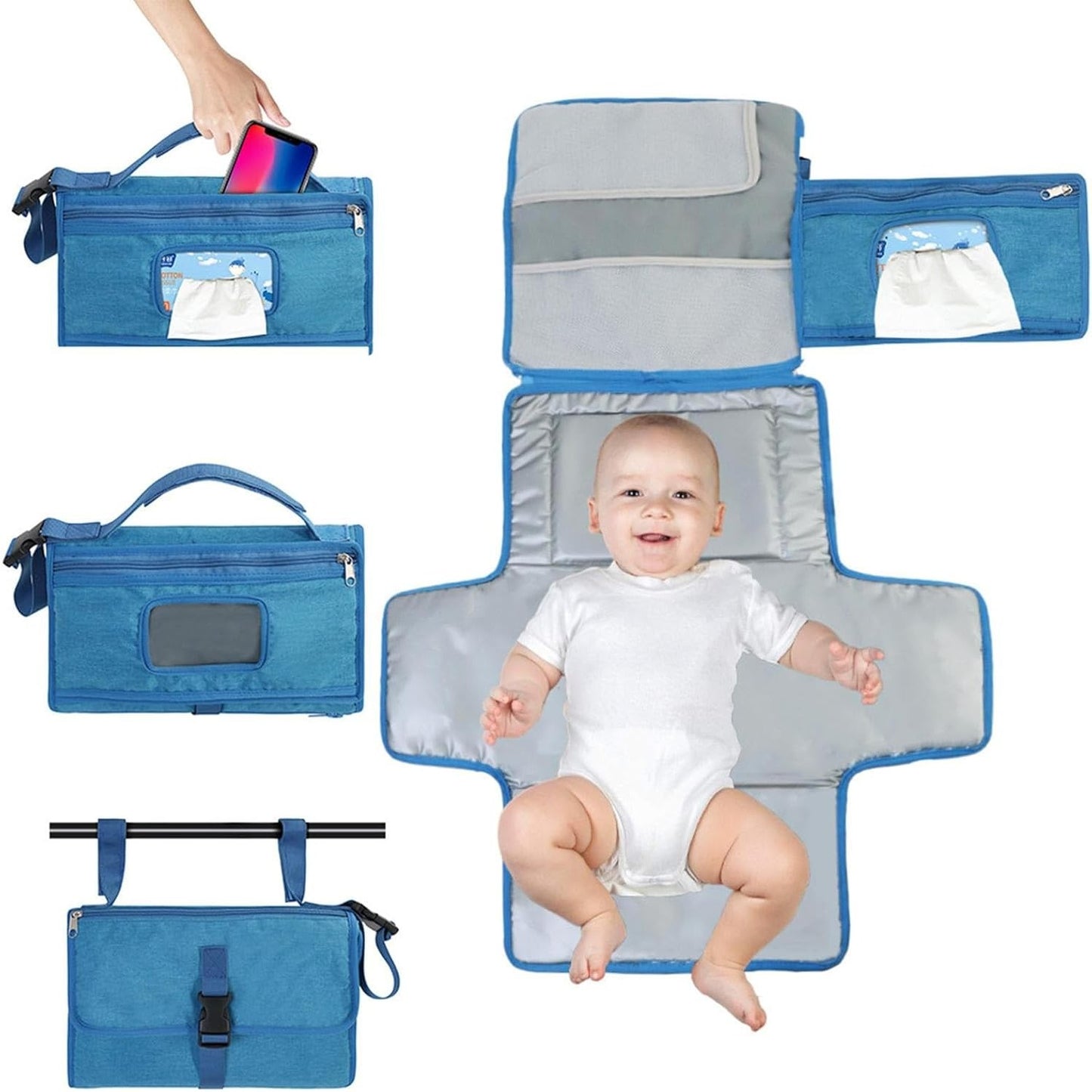 Geanta Multifunctionala,  Tip Aleza de Schimbat Scutece, Impermeabila, din Panza Oxford, cu Buzunare, Usor de Agatat, 30 x 20 cm
