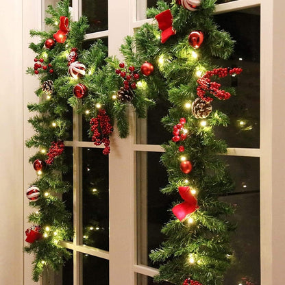 Ghirlanda de Craciun, din Brad Artificial cu Decoratiuni, cu Baterii, 30 LED-uri, 180 cm, Verde