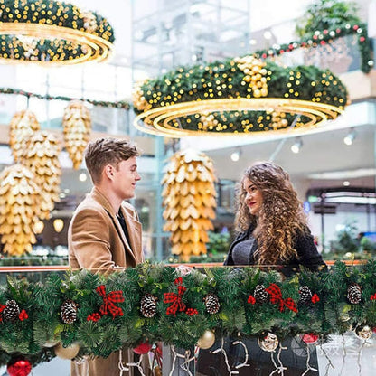 Ghirlanda decorativa Craciun cu funde rosii si conuri de brad,  2,70 m, Verde