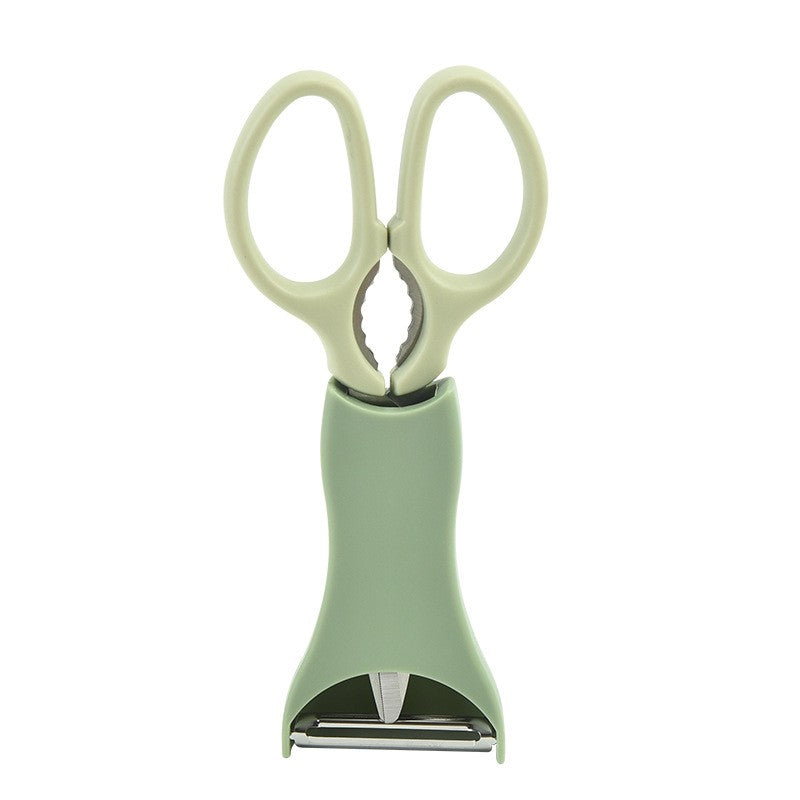 Set foarfeca pentru bucatarie, curatator legume tip suport, multifunctional, spargator nuci, material ABS si otel inoxidabil, maner ergonomic, 16.8 x 7.8 x 1 cm, verde