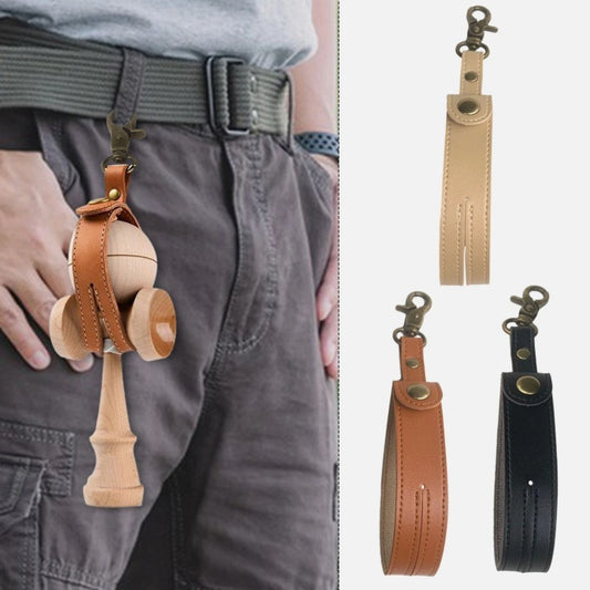 Husa de Depozitare pentru Kendama, din Piele Ecologica, Catarama cu Agatare pentru Transportare, Model Breloc Simplu, 19.5 x 2.5 cm, Negru