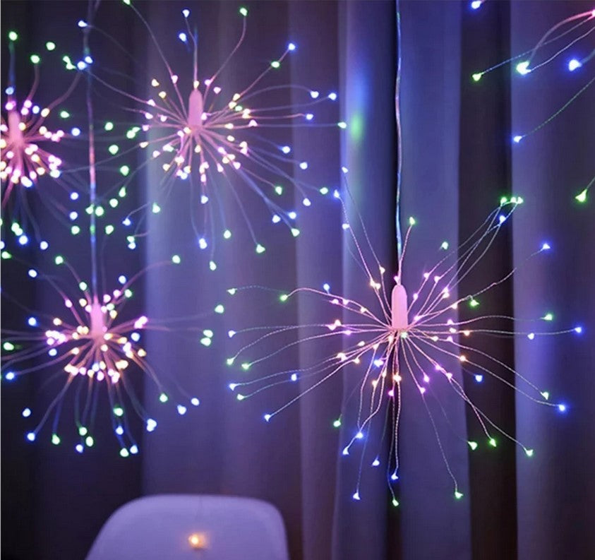 Instalatie 5 artificii decorative, 600 leduri, 5 metri, interconectabila, Multicolor