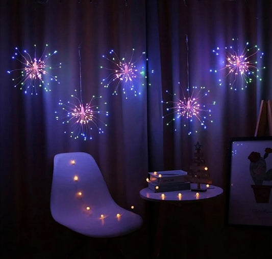 Instalatie 5 artificii decorative, 600 leduri, 5 metri, interconectabila, Multicolor