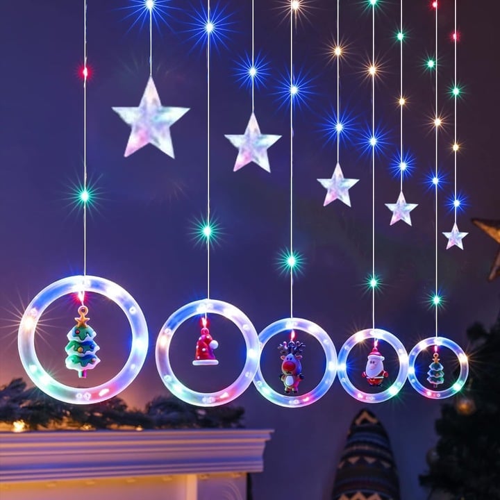 Instalatie de Craciun, Tip Perdea Luminoasa, cu Figurine Decorative alb cald, LED, 4 M