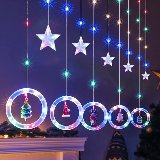 Instalatie de Craciun, Tip Perdea Luminoasa, cu Figurine Decorative alb cald, LED, 4 M