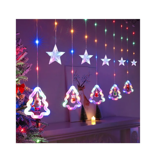 Instalatie de Craciun, Tip Perdea Luminoasa, cu figurine si stelute, LED, 4M