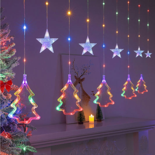 Instalație de Crăciun 10m Model Perdea, Lumini LED Multicolore, Fir Transparent, cu Mufa Conectabila prin Serie, pentru Interior și Exterior