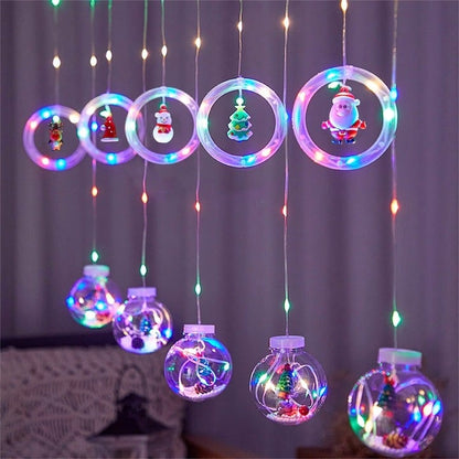 Instalatie de Craciun, Tip Perdea Luminoasa, 5 globuri si 5 cercuri, LED, Multicolor, 3M